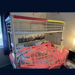 [ Moving Sales ] Twin Loft Bed with Ladder Metal Bunk Bed with 2 Side Ladder