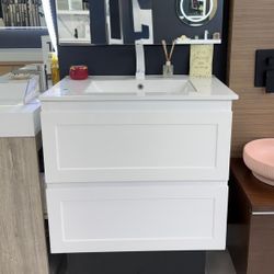 30" Floating White PVC Bathroom Vanity