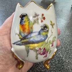 Vintage LIMOGES Porcelain 3-Footed Egg Vase/Trinket Holder France