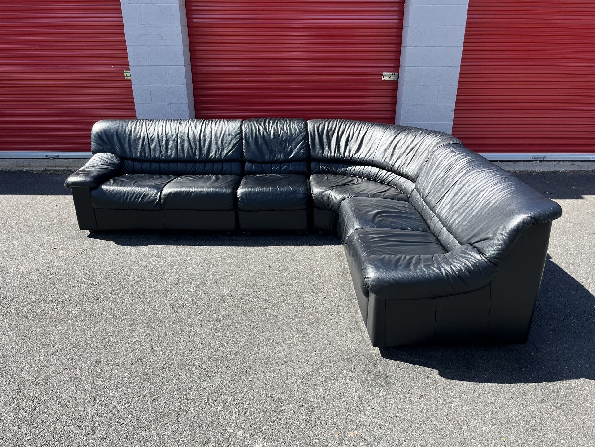 Natuzzi Black Italian Leather Sectional Couch