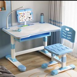 Kids Study Desk Chair Set, Height Adjustable with Tiltable Reading Stand, Children Learning Table with Extra Large Drawer