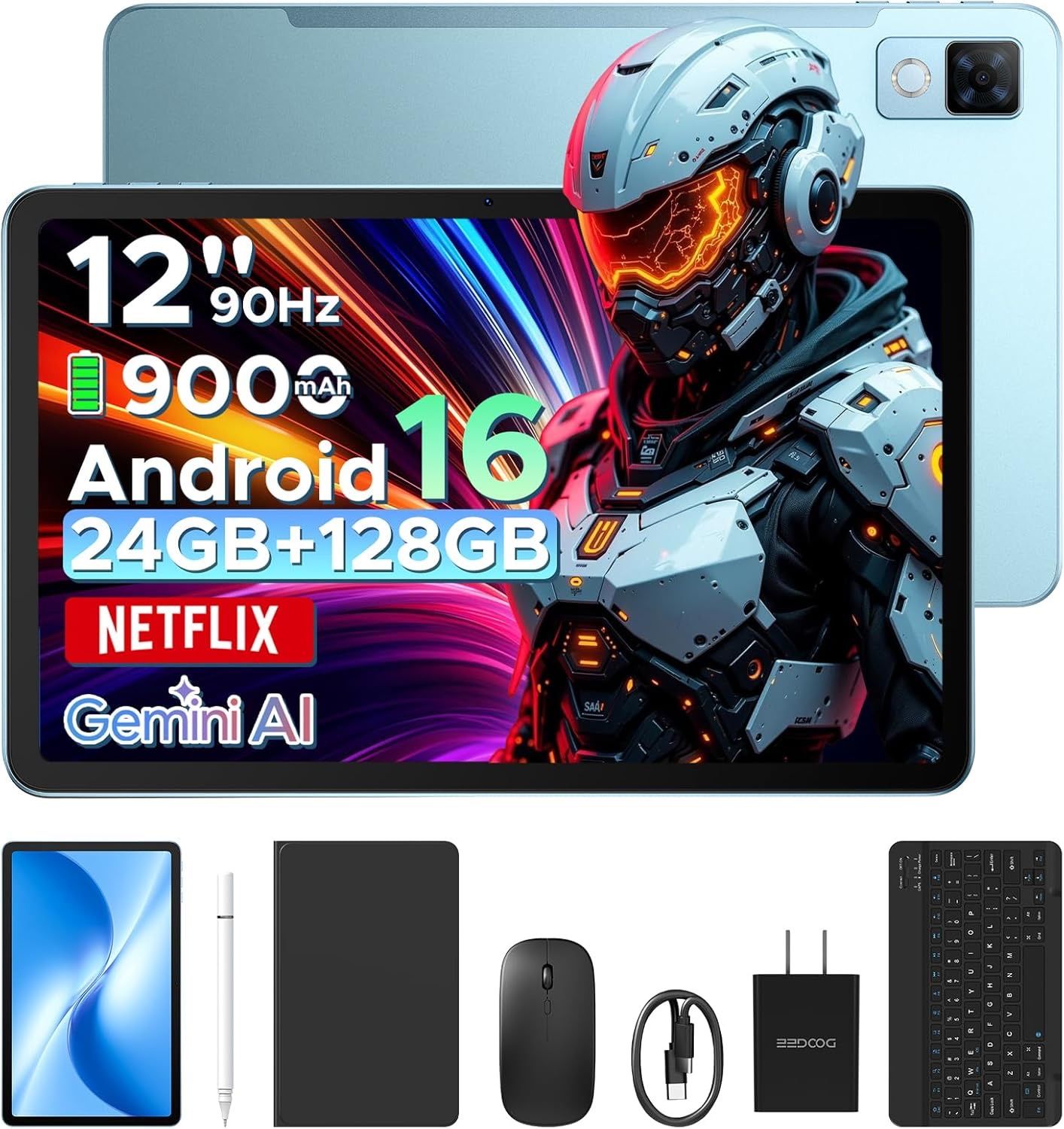 12 inch Tablet, Andriod 16, 24GB+128GB/TF 2TB Octa-Core, 2K 2000x1200 FHD+IPS, Metal Body