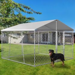 New In Box X Large Galvanized Dog Kennel - UV Water Resistant TARP Roof,  easy Assembly 10'x10'x7.5" Animal Cage 