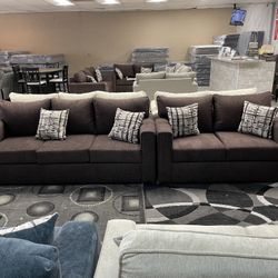 2-PC SET SOFA LOVESEAT BROWN