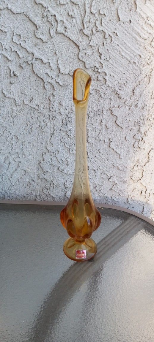 Vintage Mid-century Modern MCM Viking Art Glass Amber Song Stretch Vase 6 Pedal Epic Collection 12.5 In