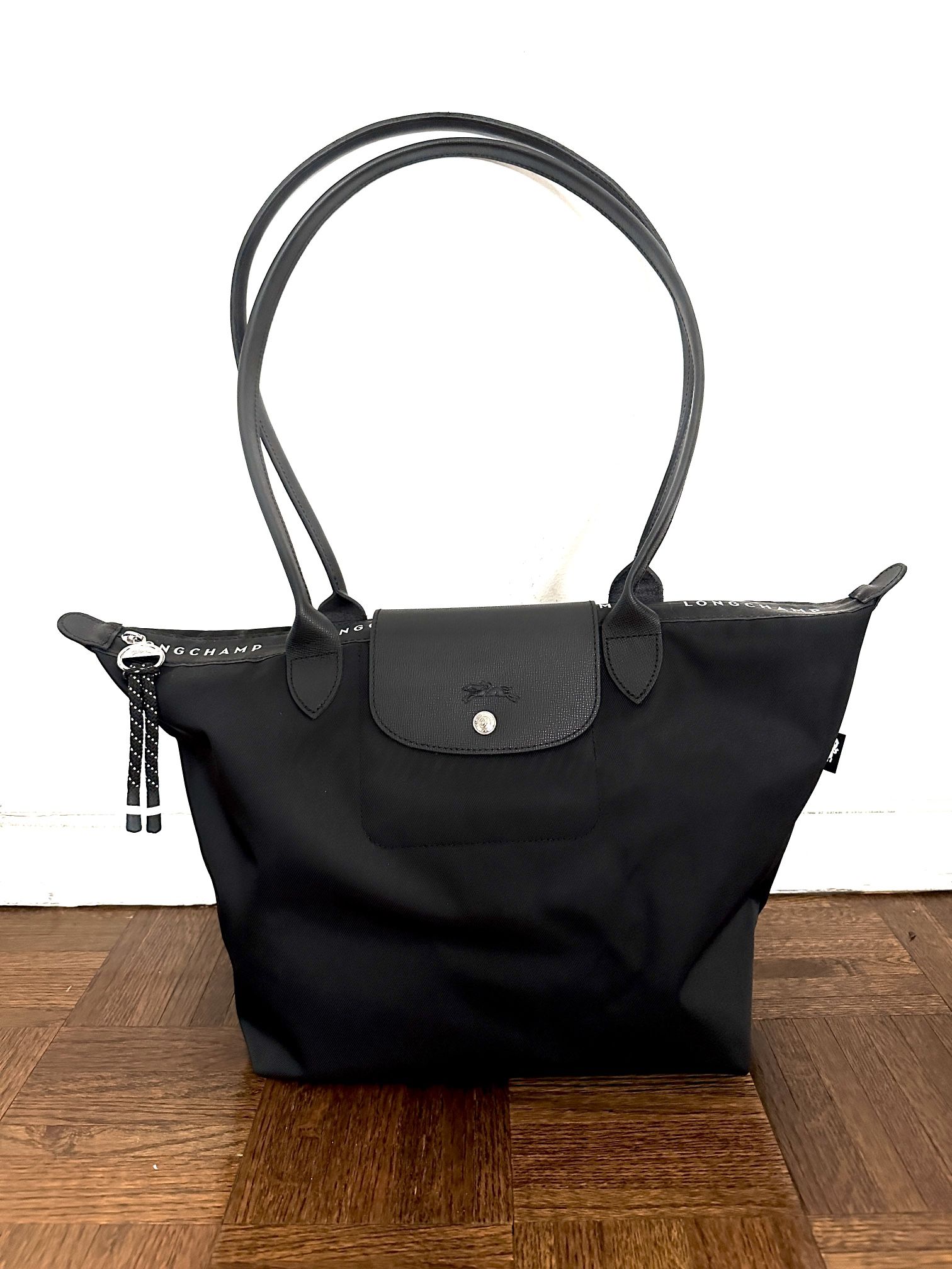 Longchamp Le Pliage Energy Large Canvas & Leather Tote Bag Women's Black NEW!