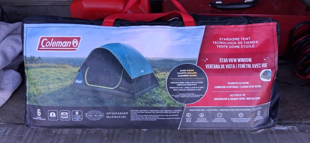 Six Man Coleman Starlight Dome Tent With Built-in LED Lights For Lighting