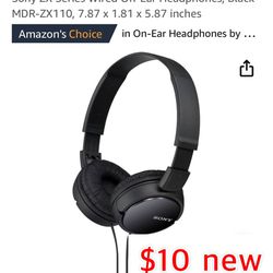 new Sony ZX Series Wired On-Ear Headphones, Black $10