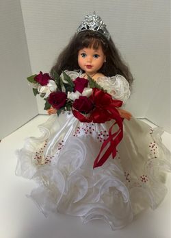 Quinceanera (15) last doll w/red sequine lace decorative prayer book devotions