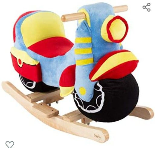 Happy Trails Rocking Motorcycle Toy - Kids Plush Stuffed Ride On Wooden Rocker and Handles - Fun for Boys, Girls, Toddlers
