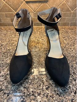 NEW Black Ankle Strap Wedge Heels – Pointed Toe | Size 11
