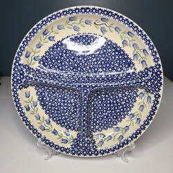 Blue Rose Polish Pottery Tulip Divided Large Plate