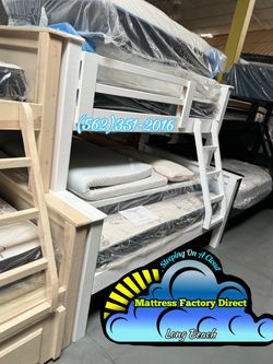 Twin over full white bunk bed with mattresses colchones camas