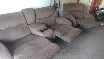 Beautiful wide seated & fully reclining couch and chair set from Levins