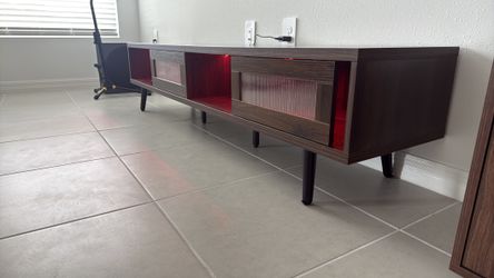70” Modern TV Stand, LED MEDIA CONSOLE with Cable Management