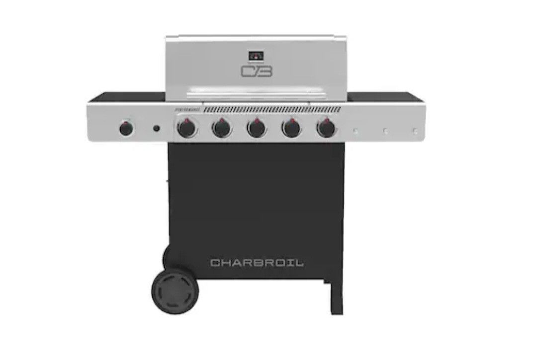 CHARBROIL STAINLESS STEEL PERFORMANCE SERIES GAS GRILL....5 BURNERS INSIDE...1 SIDE BURNER....NEW....$ 220