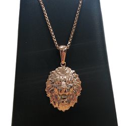 Rose Gold Chain w/ Lion Pendent 14k