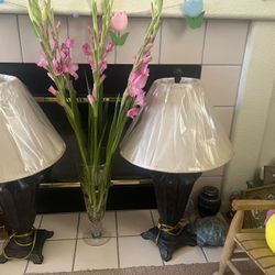 3 Piece Heavy Glass Coffee/end tables  and 2 lamps