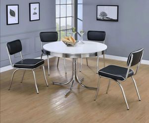 ☠️ Dining Set 5 Pc, 50's Retro Chrome, White Top, Black Color Chairs, New in the Box.