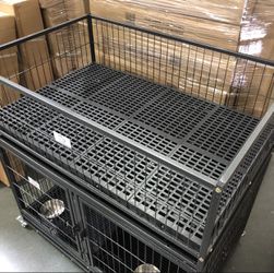 🦮🐕‍🦺 New Double Tier 42” Dog Kennel w/ Metal Floor, Bowls, Tray & Casters, Slide-In Divider, Whelping box 🐶 please see dimensions in second pictur Thumbnail