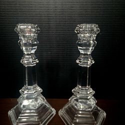 Pair Vintage Tiffany& Co Plymouth Crystal Candle Holders 8.5 " Tall
