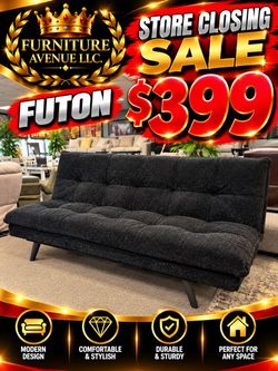 Black Tufted Fabric Futon Sofa