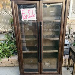 Dark Walnut Cabinet With Tempered Glass 