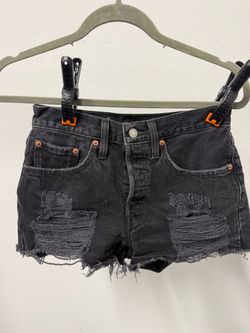 Levi's 501 High-Waisted Distressed Women’s  Black Denim Shorts - W26