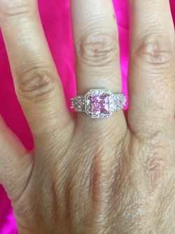 .925 sterling silver plated and pink sapphire &CZ ring NEW!