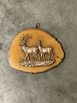 Wood Slice Wall Plaque with Deer Relief