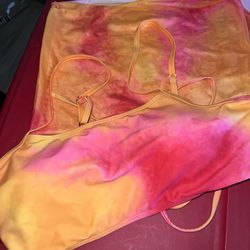 3 Piece Bikini Set Orange And Pink Tye Dye