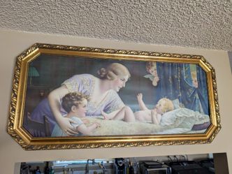 Vintage F. Lauritz Framed Art Print Mother and Children