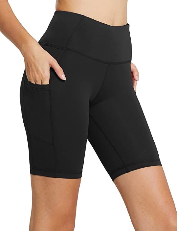 BALEAF Women's High Waist Workout Biker Yoga Running Compression Exercise Shorts Side Pockets