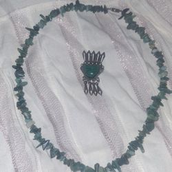 Vintage Mexican Sterling Mayan Mask Brooch with matching green jade choker