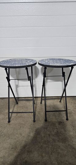 Set of 2 Folding Mosaic Side Tables
