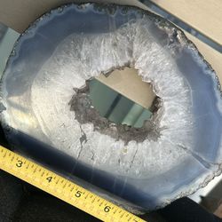 Natural Quartz Slice w/ Blue Agate  Rim