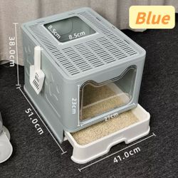 Cat Litter Box Foldable Portable Cat Litter Pan with Lid,Top Entry Litter Box Large Covered Cat Litter Box for Travel with Cat Litter Scoop