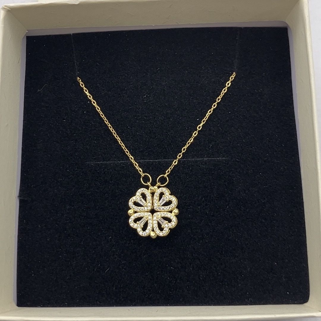 S925 Retro Magnetic Folding Heart Shaped Four Leaf Clover Pendant Necklace Women Love Clavicle Chain Gifts Openable Choker