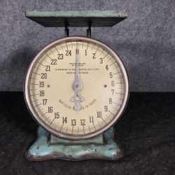 Antique 25Lb Kitchen Counter Scale Farmhouse Americana Rustic Distressed Primitive Blue Metal