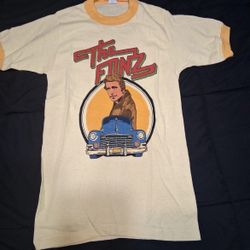 Vintage The Fonz 80s Shirt Adult Small Yellow Distressed Short Sleeve 