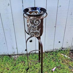 LARGE PARTYLITE AMARETTO SWIRL HURRICANE w/IRON STAND FLOOR CANDLEHOLDER