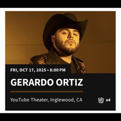 Gerardo Ortiz 2 front row tickets concert, youtube theater