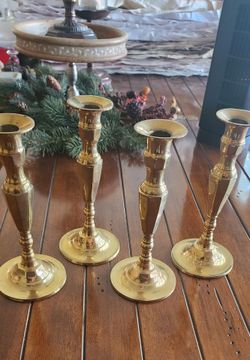 Set of 4  Solid Brass Candlestick Holders