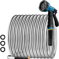 Garden Hose 50FT, Water Hose with 10 Function Nozzle, Garden Hose Metal with Leak-proof Connectors, No-Kink, Lightweight