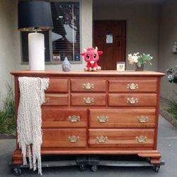 Kling Solid Cherry 10 Drawer Dresser - Natural Stain With Brass Drawer Pulls