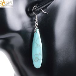 Natural Stone Earrings Reiki Gem Stone Beads Turquoise Color Dangle Hook Drop Earring Vintage Polygon 5 Color for Female Jewelry E941   Message me if 