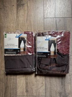 Mainstays Red & Brown Complete Window Set x2