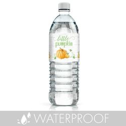 Fall Little Pumpkin Baby Shower Water Bottle Labels - 24 Stickers - Distinctivs