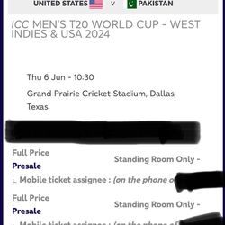 Pakistan Vs Usa T20 Worldcup Tickets 