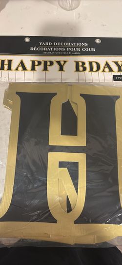 Black And Gold Happy Bday Yard Stakes Sign